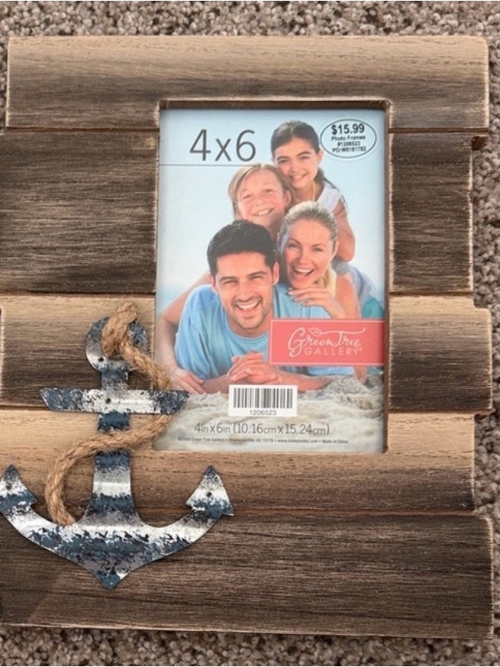 4x6 Rustic Brown Wood Frame with Nautical Anchor